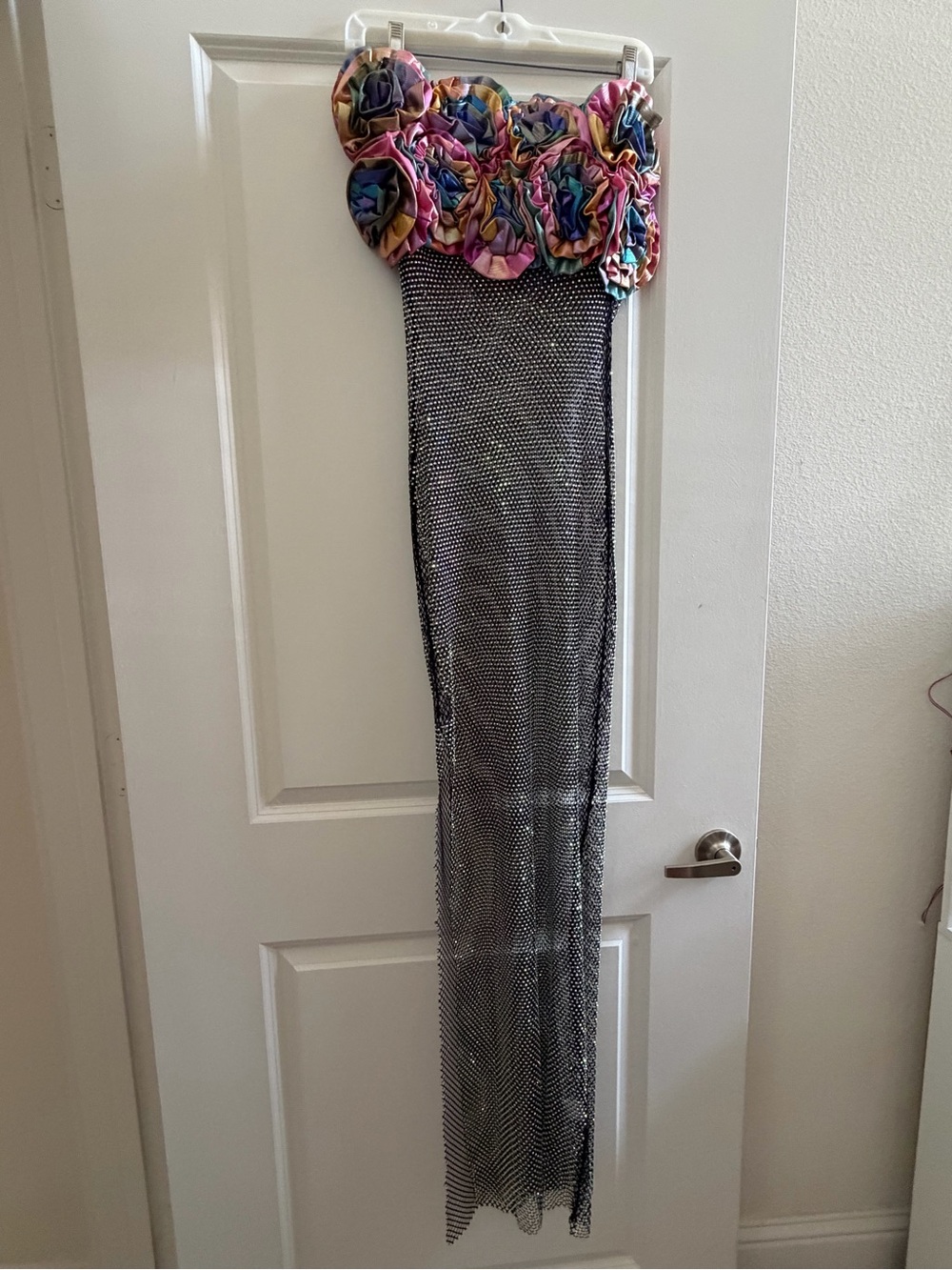 AKIRA RENNAISANCE FLORAL RHINESTONE MESH MAXI